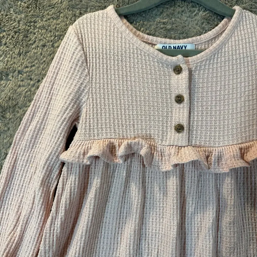 Old Navy Pink Waffle Knit Ruffle Dress Long Sleeve Toddler Girls 4T